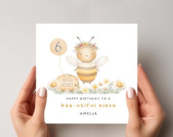 Personalized Bee Birthday Card for Niece - Watercolor Honey Bee