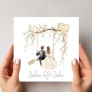 Personalised Wedding Day Card: Rustic Garden Swing Design image 1