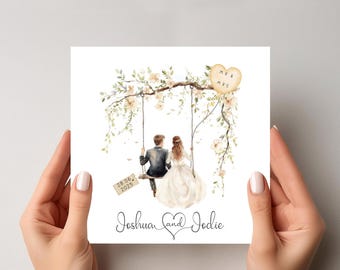 Personalised Wedding Day Card - Congratulations - Personalised with names and date - Special Friends - Garden Swing - Rustic