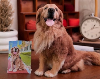 Custom Needle Felted Golden Retriever Dog Portrait Figurine,Custom Felt Animals/Pets Portrait,Golden Retriever Lovers Memorial Loss Gift