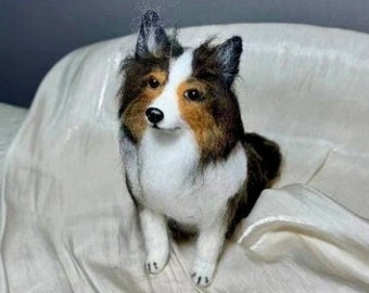 3 Inches Miniature Needle Felted Rough Collie Dog Figurine,Needle Felted Animals/Pets Portrait,Doll House Dog,Rough Collie Lovers Loss Gift