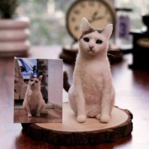 Custom Needle Felted Cat Portrait Figurine|Custom Felt Animals/Pets Portrait|Realistc Cat Replica|Stuffed Cat Plush|Cat Lovers Memorial Gift