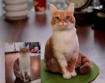 Custom Needle Felted Cat Portrait Figurine,Custom Felt Animals/Pets Portrait,Felt Cat Oranment,Realistic Cat Replica,Cat Memorial Loss Gift