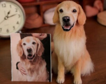 Custom Needle Felted Golden Retriever Dog Figurine Portrait,Custom Felt Animals/Pets Portrait,Golden Retriever Lovers Memoriial Loss Gift