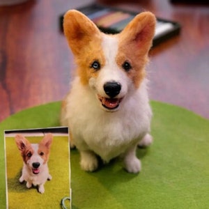 Figurine portrait de chien corgi en feutre personnalisé, portrait de chien en feutre personnalisé, réplique réaliste de corgi, peluche chien corgi en peluche, cadeau pour les amateurs de corgi