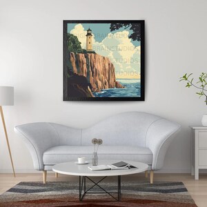Coastal Lighthouse Digital Art Print, Nautical Wall Decor, Ocean Coastal Poster, Printable Lighthouse PDF, Beach House Wall Art Download