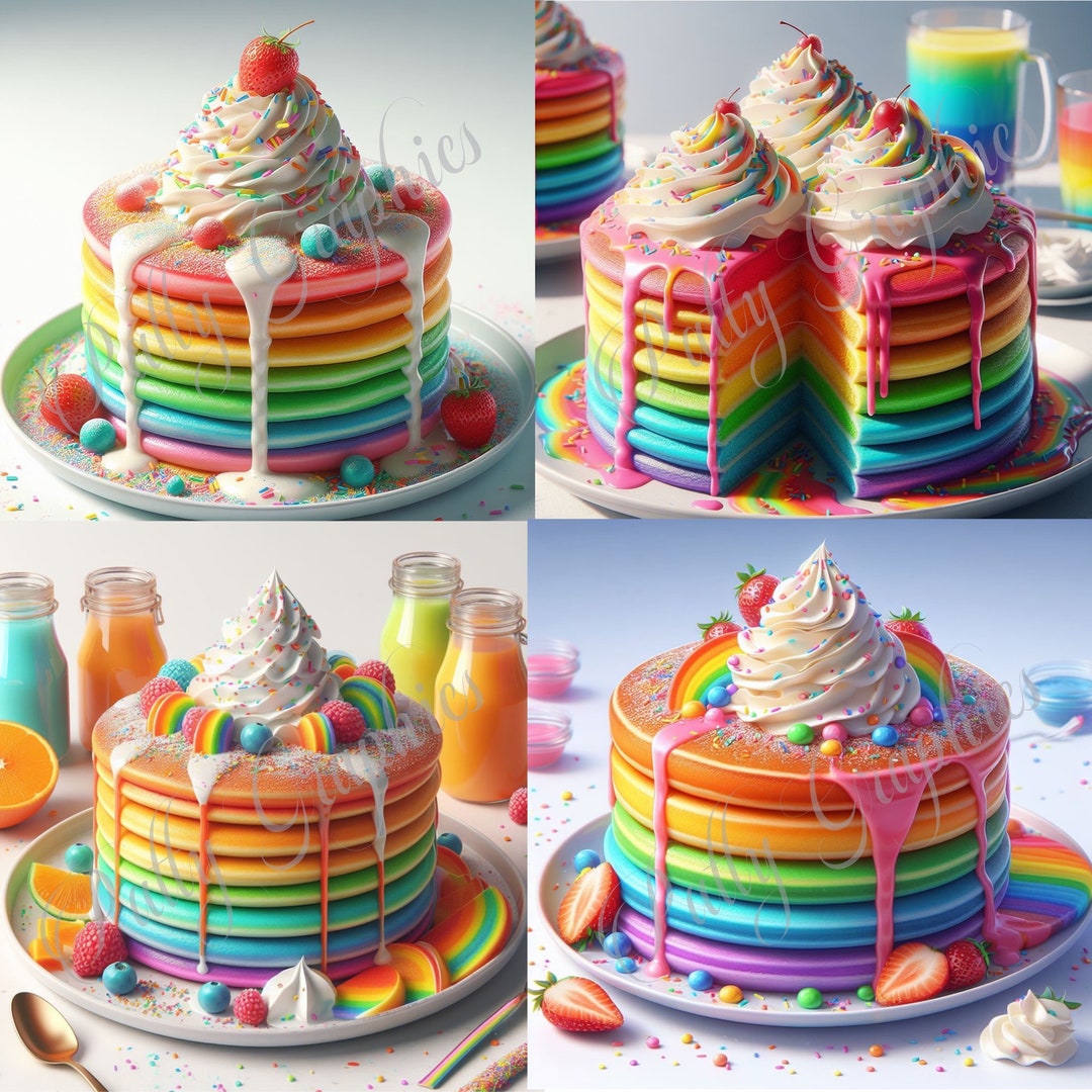 Beautiful Delicious Rainbow Pancakes With Syrup Clip Art 4 Digital ...