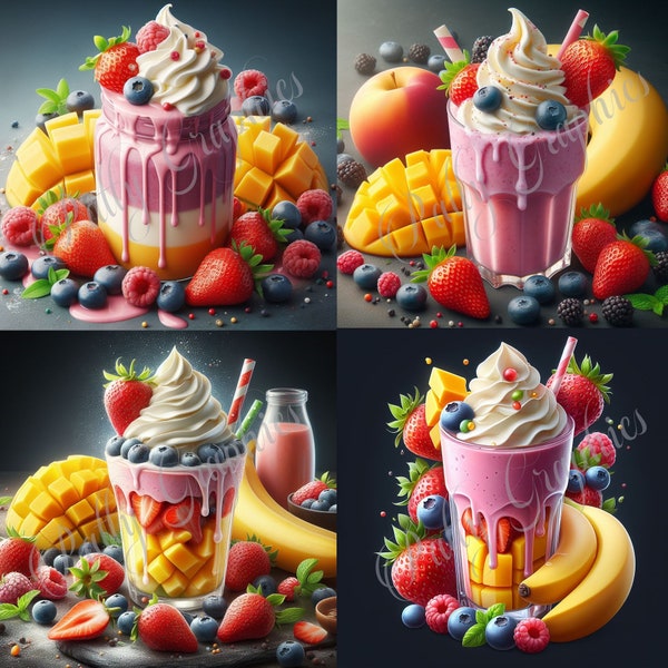 Beautiful Delicious Fruit Smoothie Dessert With Whipped Cream Clip Art 4 Digital 2048x2048 JPEG Images