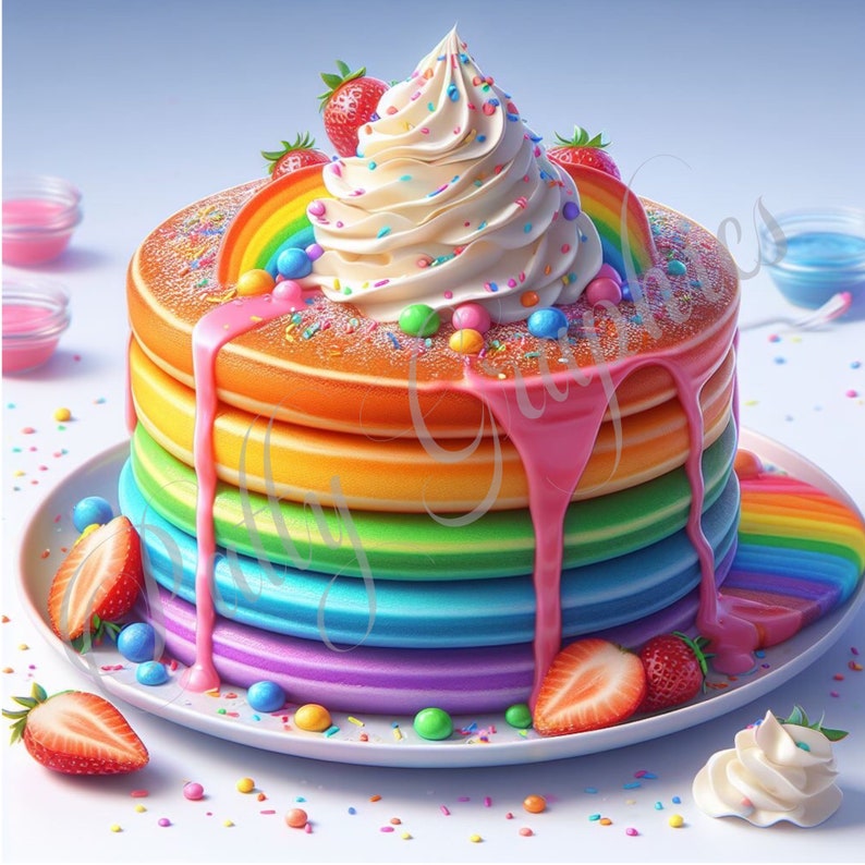 Beautiful Delicious Rainbow Pancakes With Syrup Clip Art 4 Digital ...