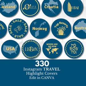 Travel Instagram Highlight Cover, Travel Highlight Cover Bundle, Countries, Cities and General Travel Highlight Covers, Blue and Yellow