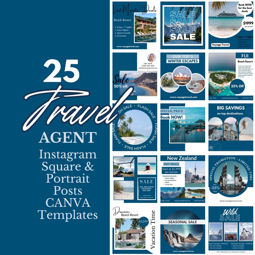 Travel Agent Instagram Post Canva Template, Travel Agency Promotional ...