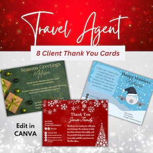 Tarjetas de agradecimiento para clientes de agencias de viajes para Navidad y temporada festiva, postales navideñas para empresas