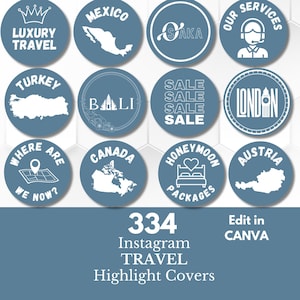 Travel Instagram Highlight Cover, Travel Highlight Cover Bundle, Countries, Cities and General Travel Highlight Covers, Blue and White