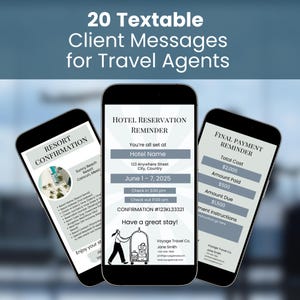 Mobiele sms-berichten van reisbureaus met klanten, reisherinneringen aan klanten, sms-berichten van klanten voor reiszaken, bewerken in Canva