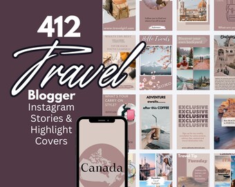 Travel Blogger Instagram Story and Highlight Cover Bundle, Travel Social Media Content, Fully Editable Canva Templates, Instant Download