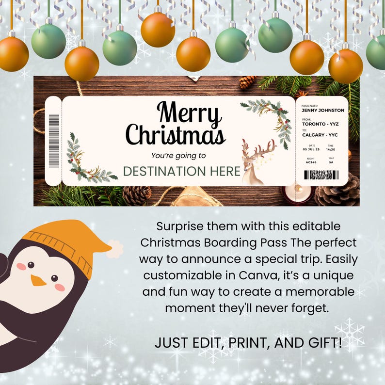 Surprise Trip Boarding Pass, Fake Plane Ticket for Christmas Gift, DIY