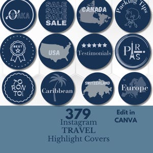 Travel Instagram Highlight Cover, Travel Highlight Cover Bundle, Countries, Cities and General Travel Highlight Covers, Blue