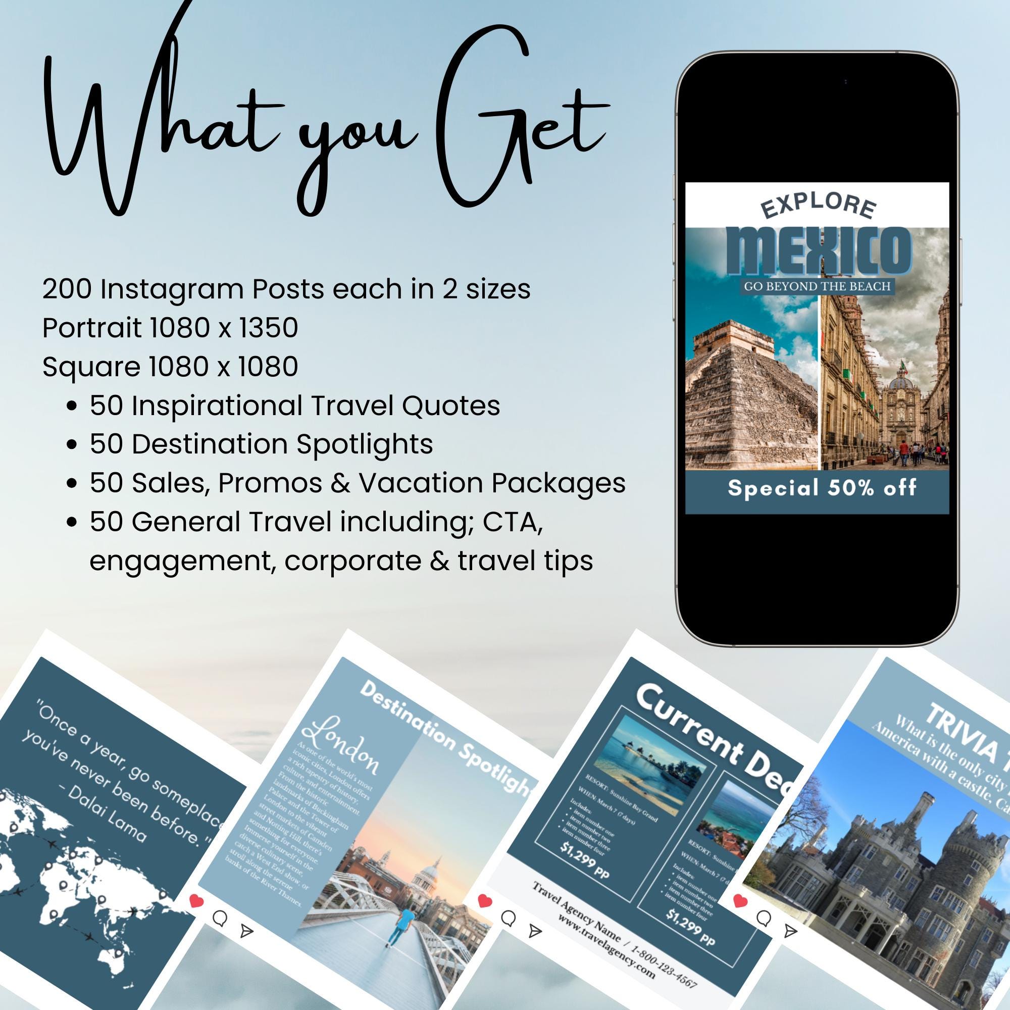 Travel Agent Instagram Posts Template Bundle, Travel Blogger Social ...