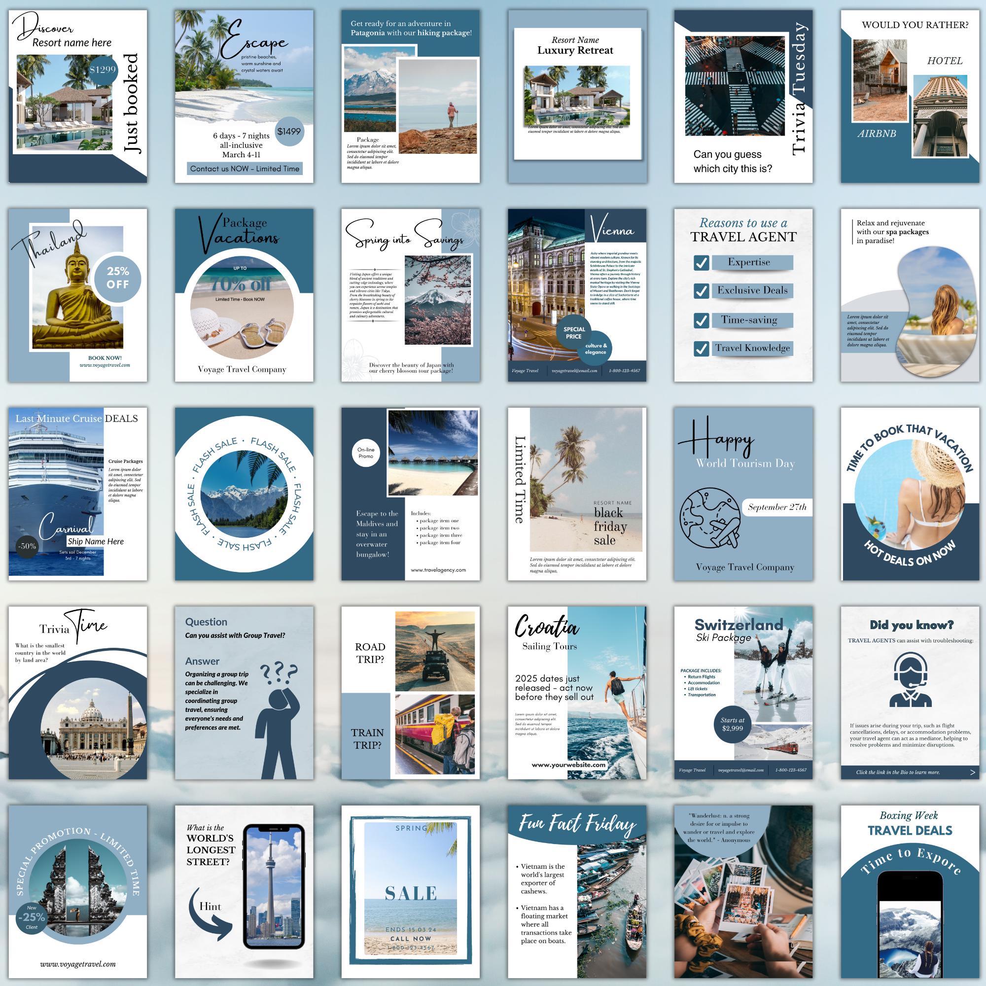 Travel Agent Instagram Editable Canva Template Bundle - Etsy