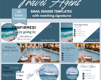 Travel Agent Email Header Banners, Matching Email Signature Canva Template, Travel Agency Marketing, Digital Download