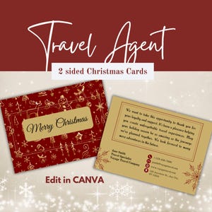 Tarjetas navideñas y de temporada festiva para agentes de viajes, tarjetas festivas para empresas, tarjetas de dos caras para imprimir, descarga digital, plantilla Canva