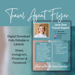 Folleto de presentación para agentes de viajes, publicaciones de Instagram y Facebook para agencias de viajes, plantilla de Canva totalmente editable, folleto ecológico para agentes de viajes