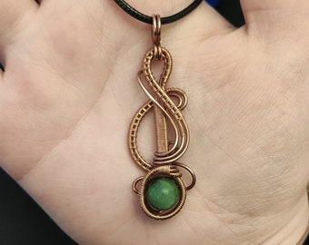 Handmade Copper Wire-Wrapped Pendant: Green Tree Agate Necklace