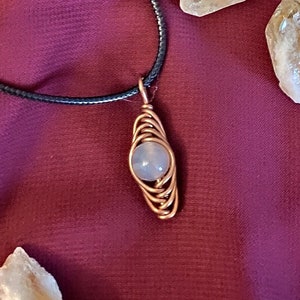 Wire-wrapped herringbone pendant with smokey quartz bead, handmade copper jewelry for women, necklace, pendant
