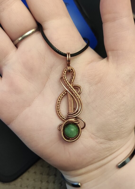 Handmade Copper Wire-Wrapped Pendant: Green Tree Agate Necklace