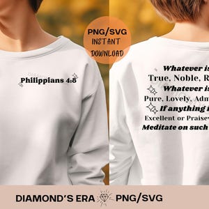 Philippiens 4: 8 Christian SVG PNG Téléchargement numérique instantané, cadeau chrétien Svg, citation de la Bible, tout ce qui est vrai Noble droite Svg, verset Png Svg