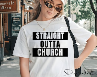 Archivo SVG PNG "Straight Out of Church" / Diseño divertido para camisetas cristianas / Archivo de corte con humor religioso / Descarga digital
