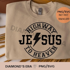 Jesus Highway To Heaven SVG PNG Téléchargement numérique instantané Chemises d'humour chrétien Conceptions de vêtements religieux PNG Svg Jésus png svg Fichier numérique