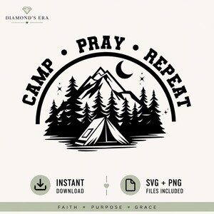 Camp Pray Repeat SVG PNG | Christian Camping Design | Faith Lifestyle | Digital Download