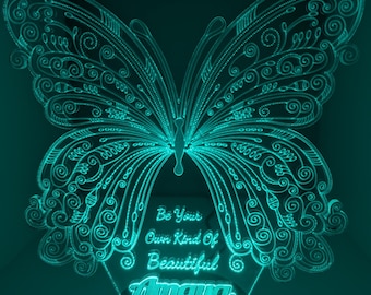Personalised Acrylic LED Lamp Butterfly Keepsake Girls Gift Night Light Baby Sensory