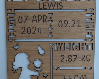 Personalised - Birth stat keepsake sign – Plaque – Baby Birth - Handmade - Arrival Sign, Gift - Wooden - Engraved Unique, Christmas