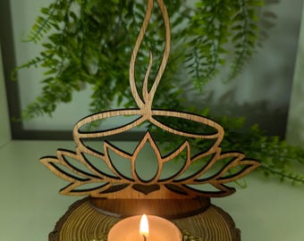 Wooden Diwali Candle Rangoli Stencil and Tealight stand - 2in1- projection- Walnut Stain, Festive Decor, Children's Crafts, Reusable, Diva