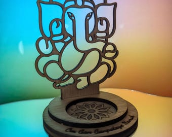 Ganesha Tealight Candle Holder - Wooden - Projection Candle - Gift - PERSONALISE - Wedding - Puja - Favours - Hindu, Yoga/Meditation - Room