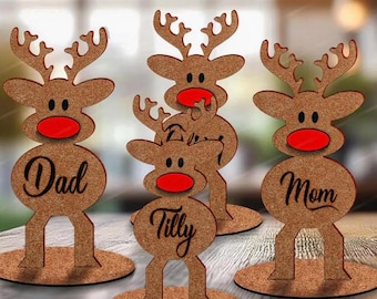 Personalised Glitter Freestanding Reindeer Moose| Family Christmas Decor | Custom Place Name Setting | Festive Table Decor |