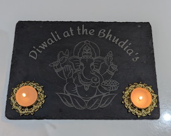 Personalised Sign | Diwali Greeting | Slate | Diwali Decor | Hindu, Sikh, Jain Gift | Ganesha