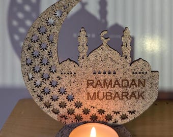 Ramadan Mubarak Tealight Candle Holder with Floral Base, Choice of Colours, Handmade, Unique, Eid Celebration Gift, Keepsake