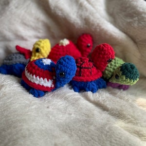 Customizable Crochet Superhero Turtles | Adorable Baby & Kids’ Plush Toys | Perfect Gift for Superhero Lovers!