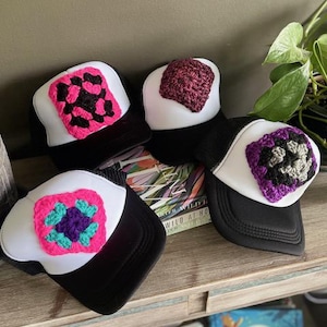 Custom Crochet Trucker Hat | Handmade Granny Square Patch