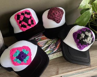 Custom Crochet Trucker Hat | Handmade Granny Square Patch