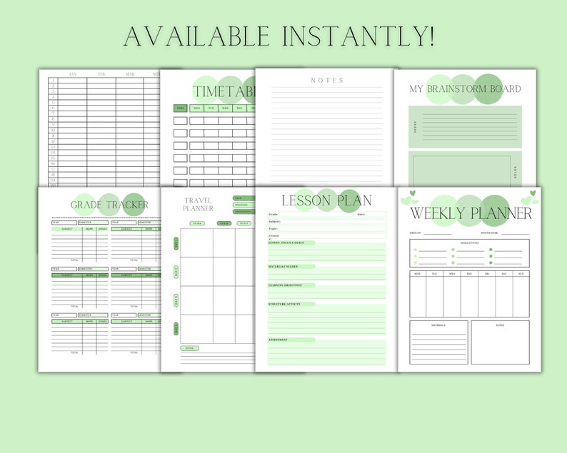 Digital Planner Bundle Green Printable Teacher Homeschool Planner