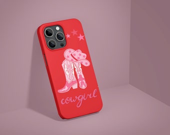 Collection Western : Étui mince « Western Cowgirl » avec étoiles roses et accessoire