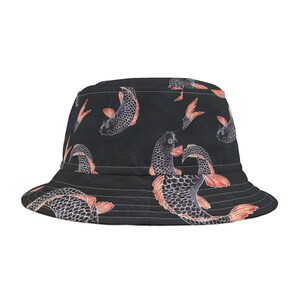 Pink and Black Fish Bucket Hat - Unisex Fishing Hat, All Purpose Hat, Outdoor Sun Protection, Summer Beach Cap, Ocean Lover Gift
