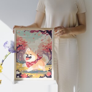 Illustrazione digitale del cane Shiba in stile autunnale