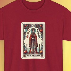 The High Priestess Tarot Card T-Shirt Mystical Tarot Design Tee Occult Moon Symbolism Shirt Gift for Tarot & Spiritual Enthusiasts