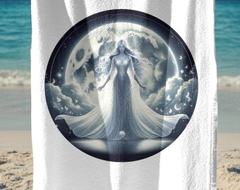 Toalla de playa Diosa Lunar: Toalla de baño celestial lunar Selene