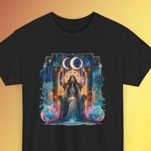 Hohe Priesterin, Tarot Karte-inspiriertes Shirt Mystisch Feminine Power Bekleidung Esoterik Stil für spirituelle Frauen Feminine Stärke Tee
